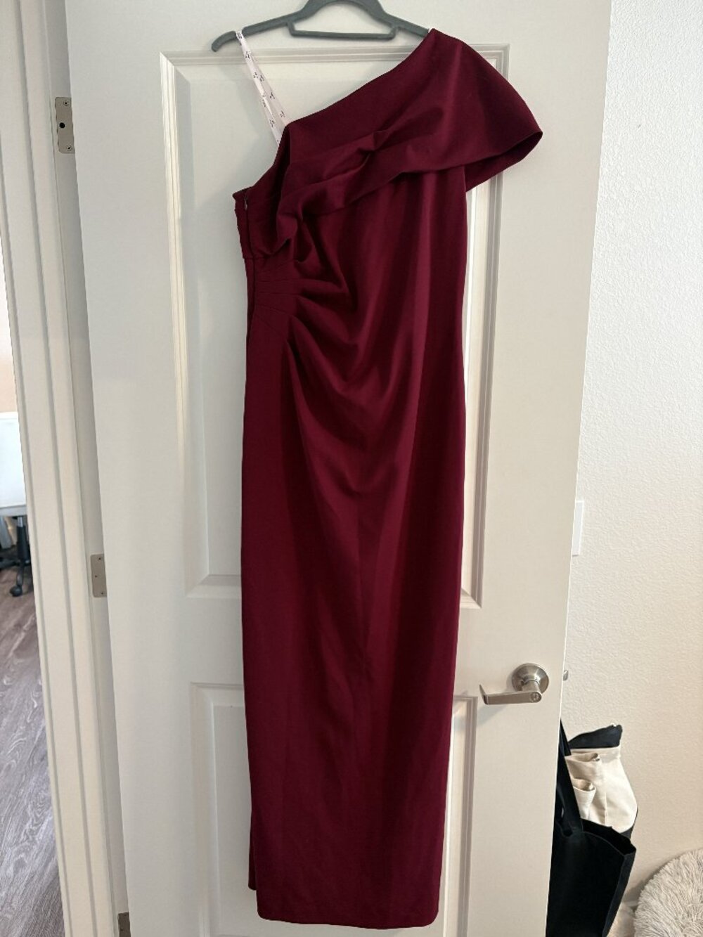 Maroon, One-Shoulder Ruched Dress, Size 12